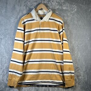 Vintage Lands End Shirt Mens 2XL Yellow Striped Rugby Polo Preppy Y2K Style